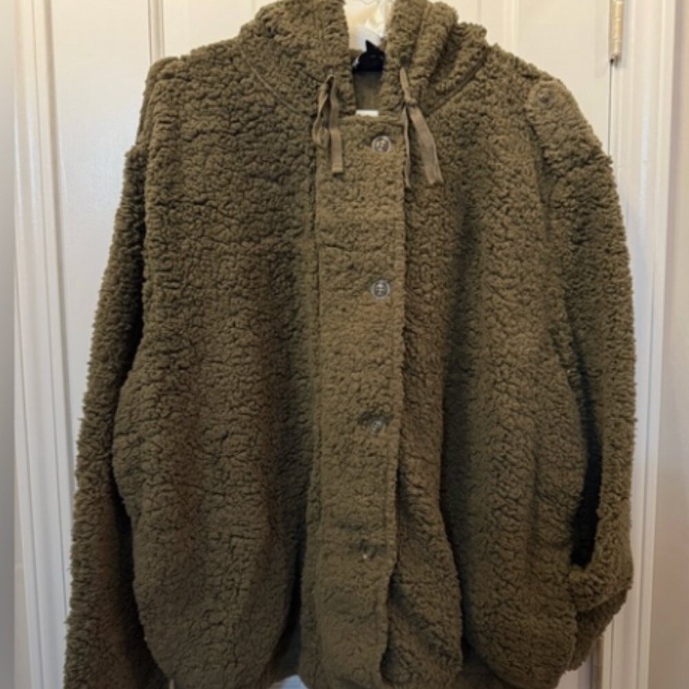 Perch by Blu Pepper Womens Teddy Sherpa Hooded Jacket 2X Cabin core